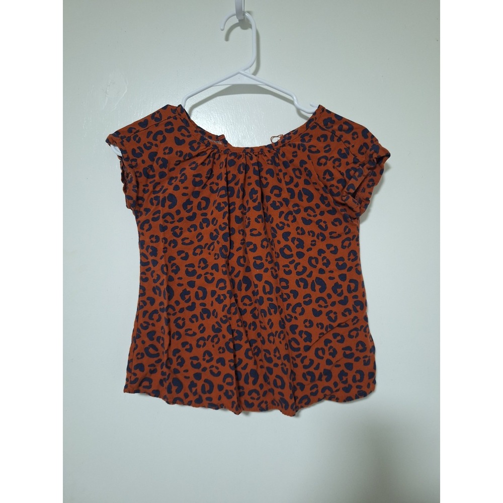 Cat & Jack Girls Size 7/8 Rust Leopard Print Short Sleeve Rayon Top Blouse